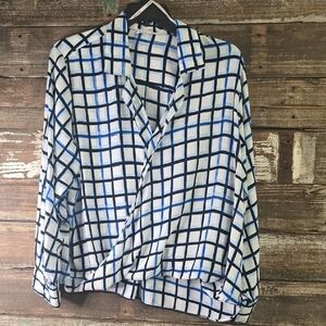 Calvin Klein Blue and Black Hi Lo Plaid Top, Plus Size 2X, NWT